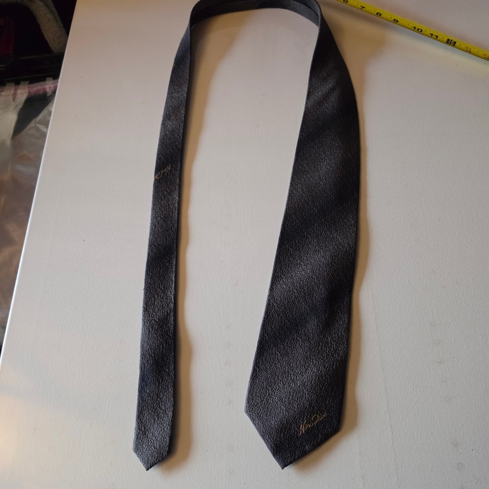 Nina Ricci Paris Mens Silk Tie Charcoal Black Textured Crinkle Handmade France